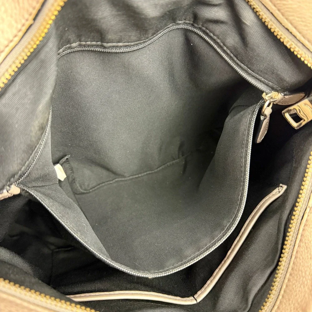 Coach Metallic Champagne Gold Pebbled Leather Shoulder Bag Purse